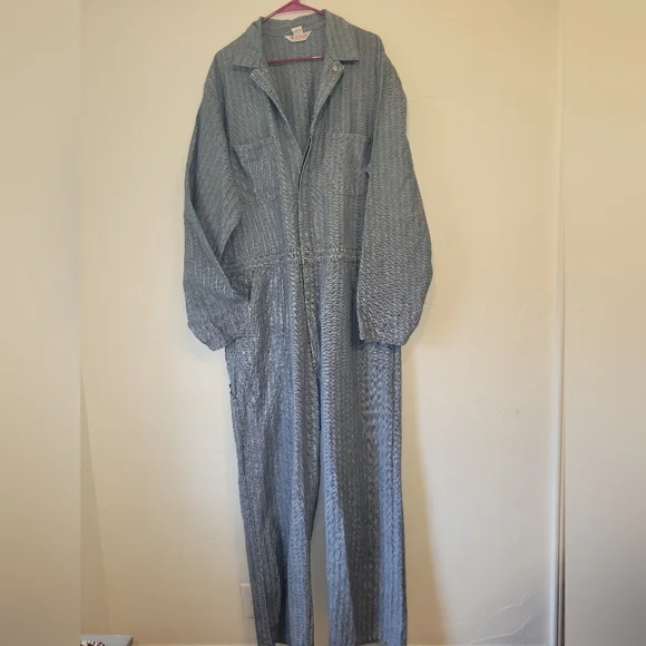 VINTAGE WEARGUARD COVERALLS BLUE COTTON HERRINGBONE DENIM WORKWEAR 46L - Picture 4 of 12